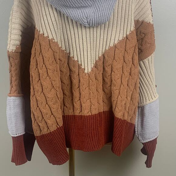 POL New Colorblock Oversized Cardigan with Hood Neutral Colors Large NWOT - Picture 8 of 12